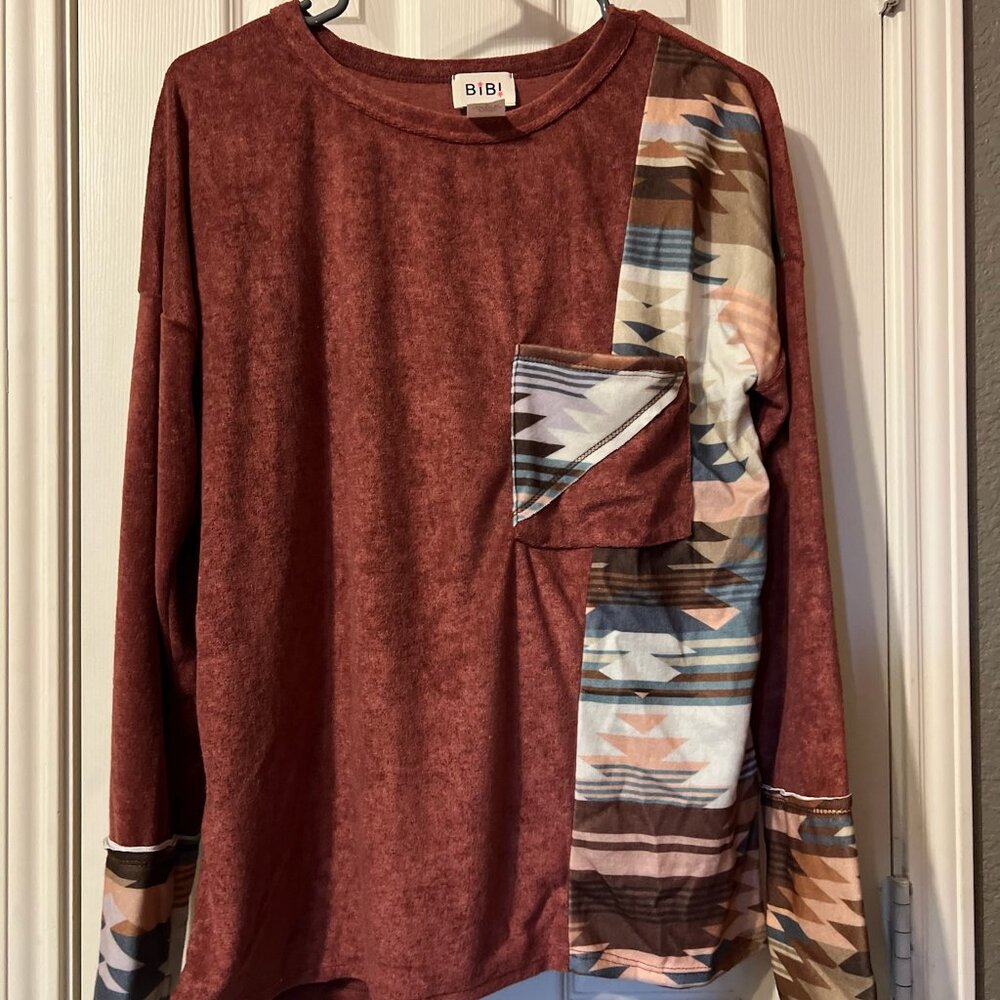 Marsala Color Aztec Top - Picture 3 of 3